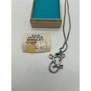 Vintage Pewter Mouse Pendant and Necklace Old Forge Metals 16"